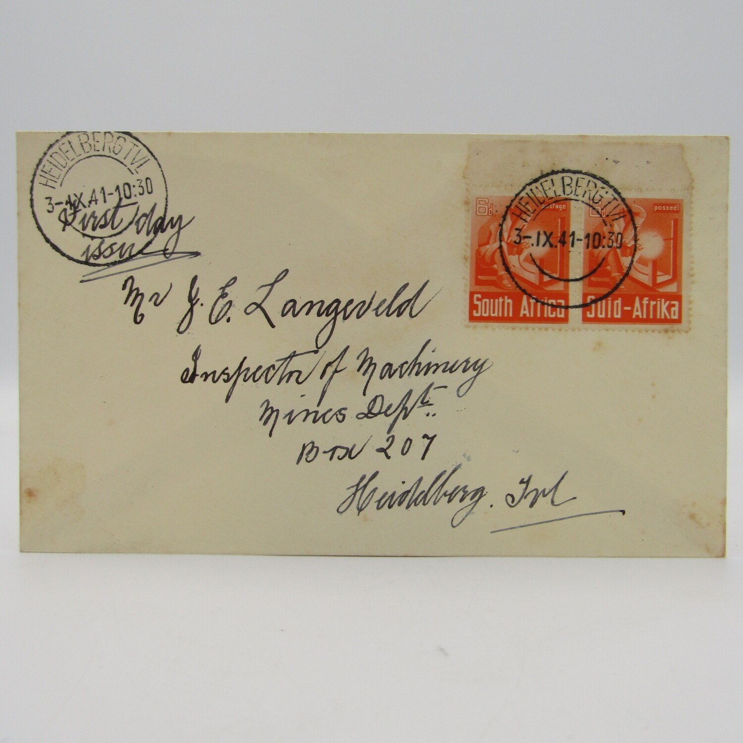 South Africa War Effort pair SACC 92 on First Day Cover - scarce