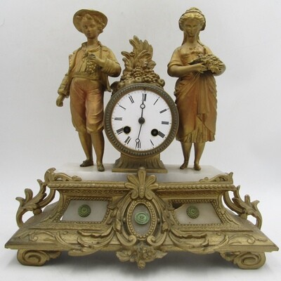 1880&#39;s French Bronze Vintners mantle clock