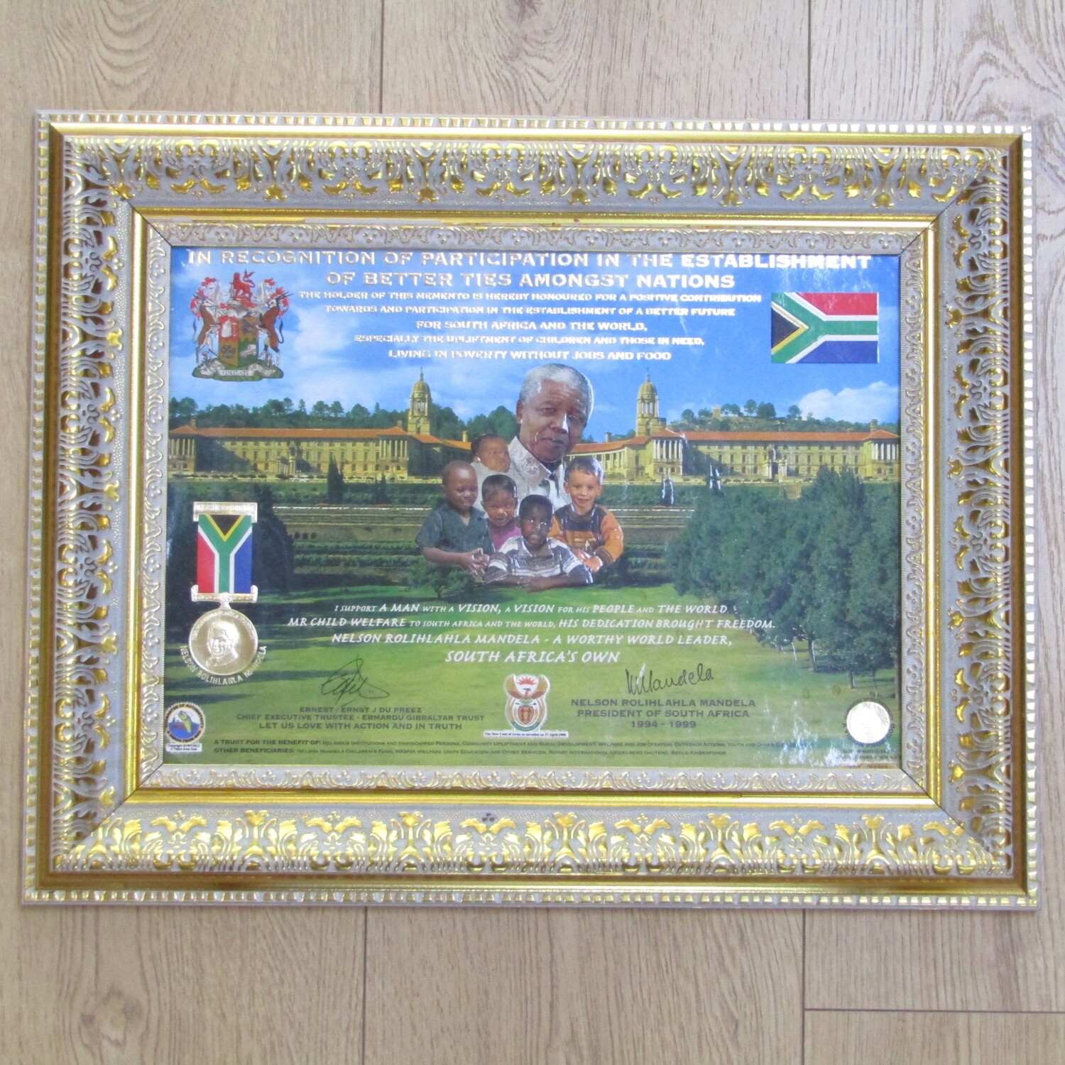 Nelson Mandela Mr Child Welfare contributor certificate in frame