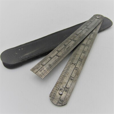 Vintage Foldable metal 12 inch ruler in pouch