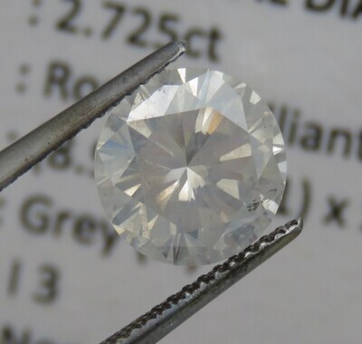 Natural Round Brilliant diamond of 2,725ct with GEMLAB certificate - colour N, I3