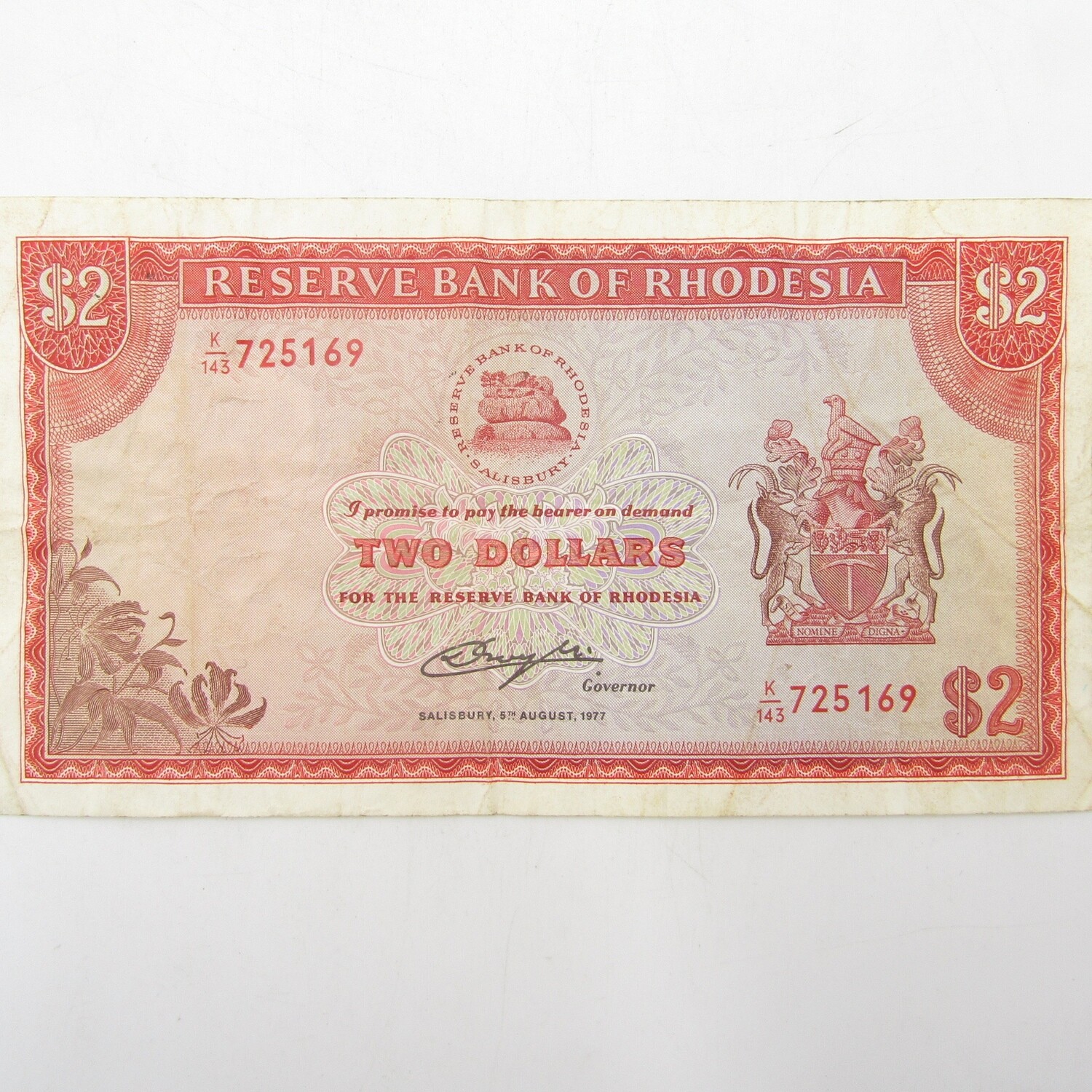 Rhodesia $2 banknote 5 Aug 1977