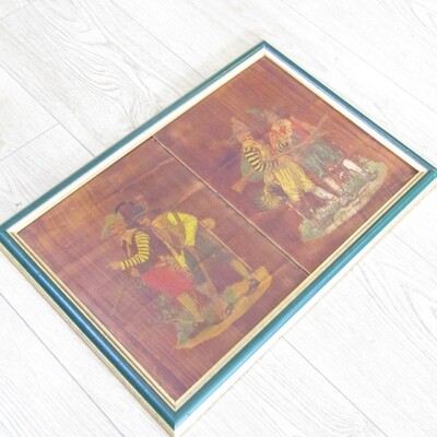 Pair of Antique wooden hanpainted cabinet inserts with paintings of 18th Century Cape Dutch hunting scenes