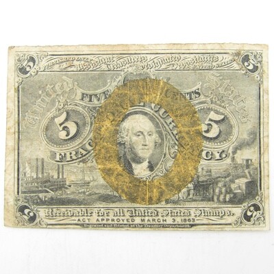 US postal currency note 1863 - 5 cents banknote