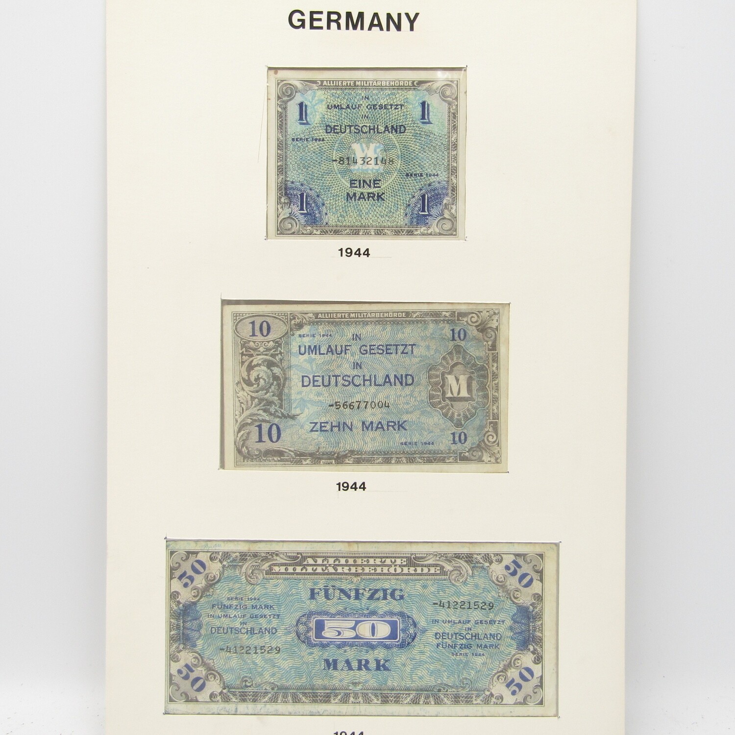 Allied Occupation of Germany - Lot of 3 banknotes in display