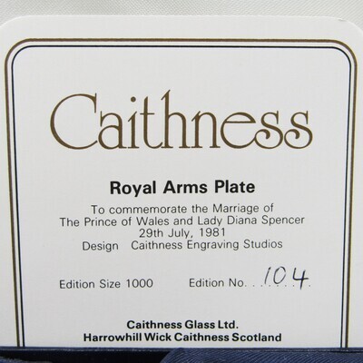 Vintage Caithness Engraving Royal Arms pewter with glass plate in case