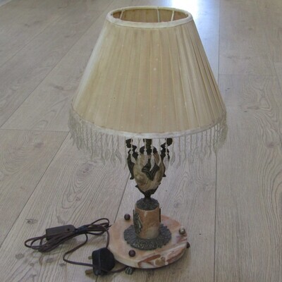 Beautiful Alabaster and brass lamp with shade