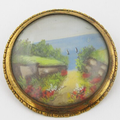 Handpainted antique brooch &amp; pendant in one