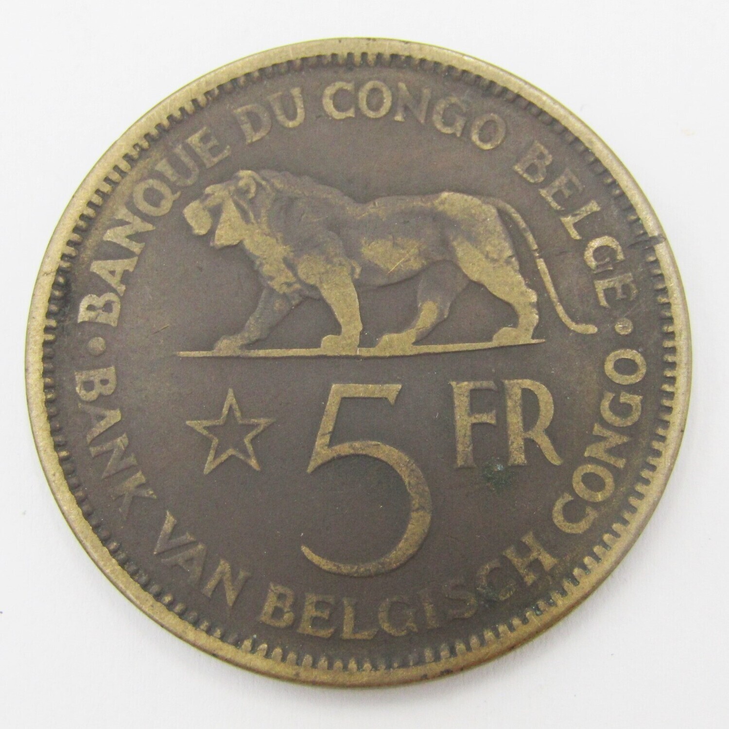 1936 Belgian Congo 5 Franc VF