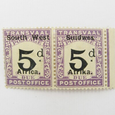South West Africa postage due 5d May to Sep 1927 mint pair hinged