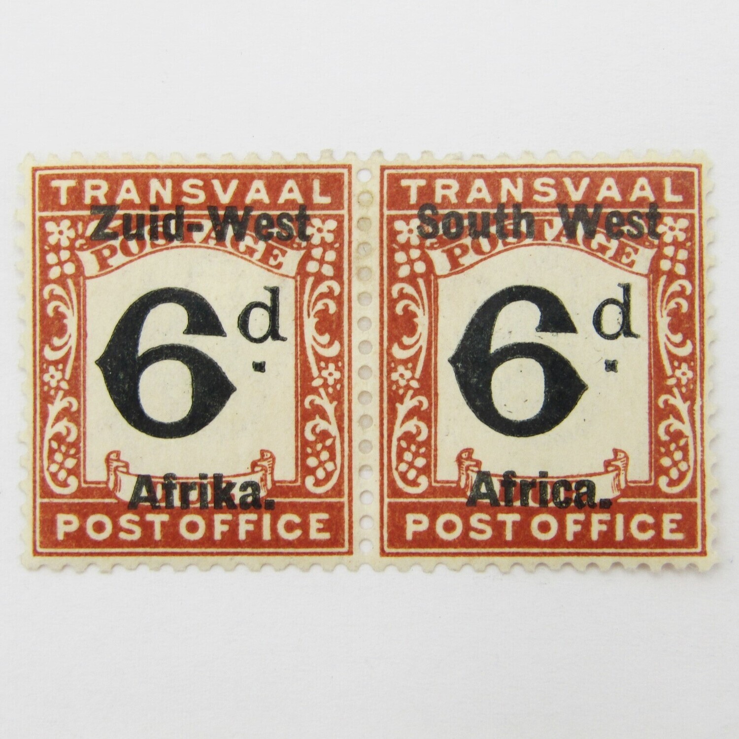 South West Africa Postage due - pair mint hinged 6d ( Transvaal ) SACC 8