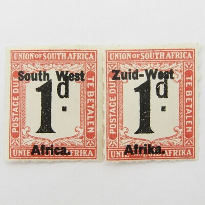South West Africa Postage due 1d pair - SACC 2 mint torn between 2 stamps