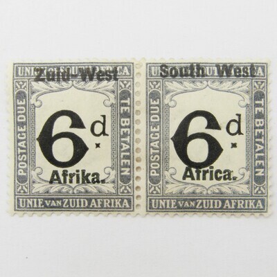 South West Africa Postage due pair of 6d stamps SACC 9 mint hinged
