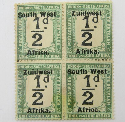 South West Africa SACC 17 Postage due 1924 1/2d block of 4 mint hinged