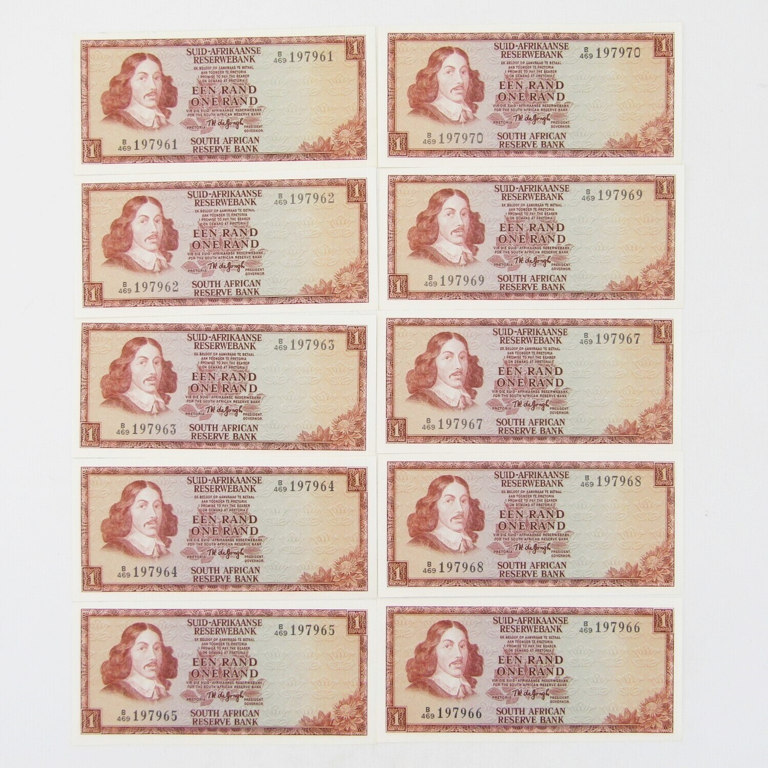 Lot of 10 TW de Jongh R1 banknotes - 1975 Third issue