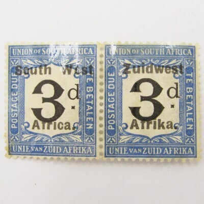South West Africa Postage due 3d pair SACC 25 - Mint hinged Type 1