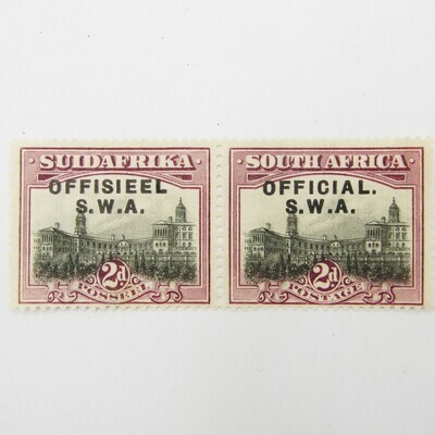 South West Africa 2d official stamps pair SACC 11 - No stop after Offisieel