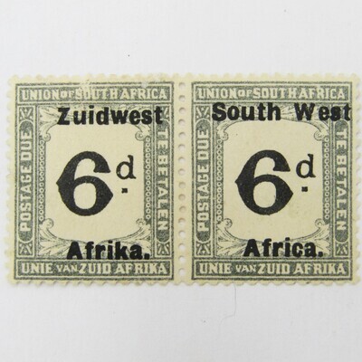 South West Africa Postage due 6d pair 1924-1926 SACC 28 mint hinged