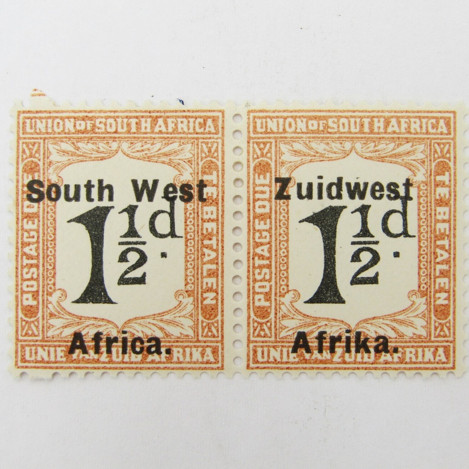 South West Africa Postage due SACC 30 with no perforation top left and bottom left