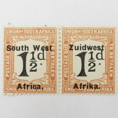 South West Africa Postage due SACC 30 with no perforation top left and bottom left
