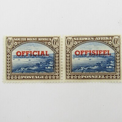 South West Africa official stamps 6d SACC 27 mint hinged pair