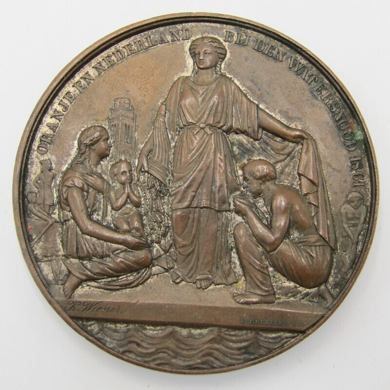 Helde aan Koning Willem 3 bij de watersnood in de Bommelerwaard, 1861 medallion