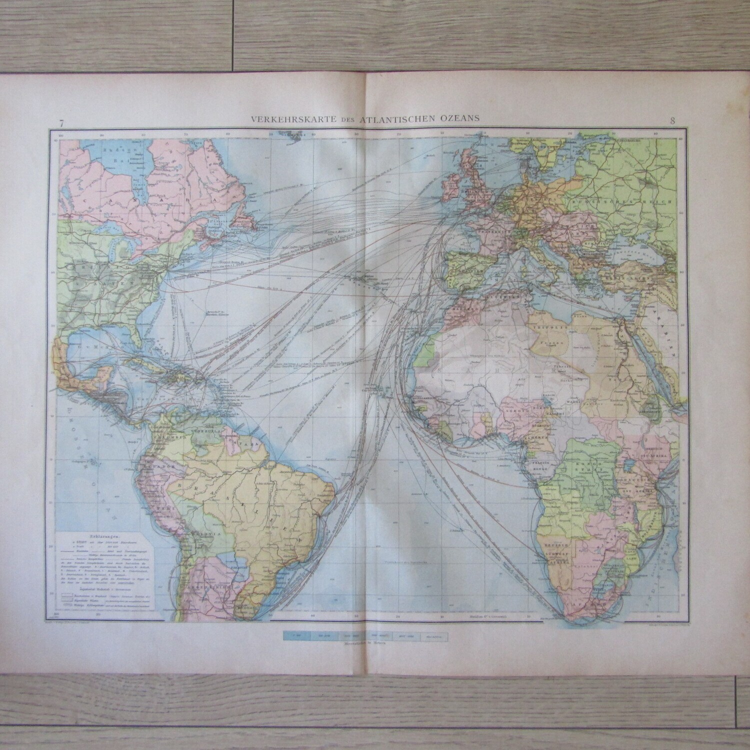 1901 Atlantic Ocean Ship traffic map on A2 - Scaled 1 : 35 000 000