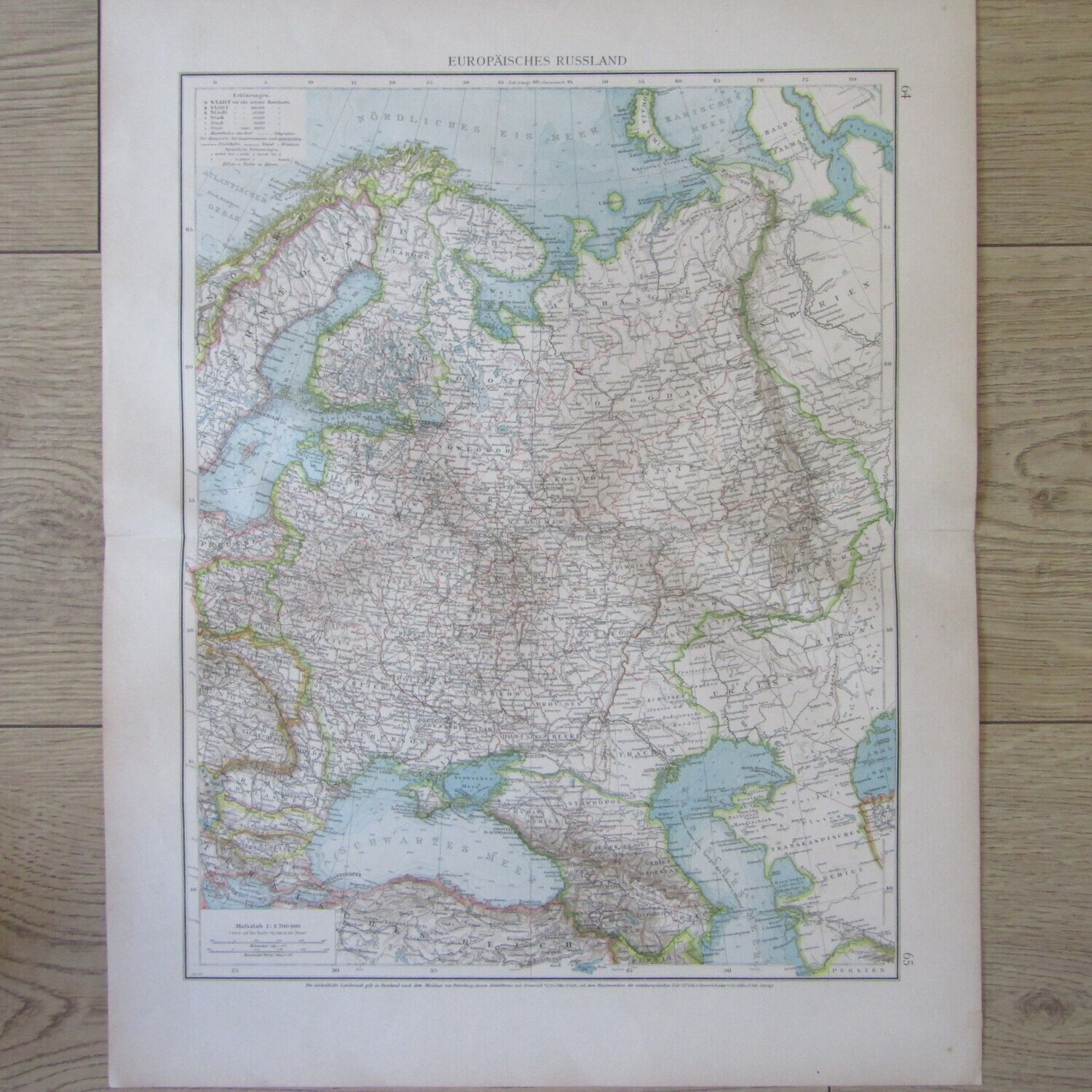 1901 Map of European Russia - on A2 - Scaled 1 : 8700 000