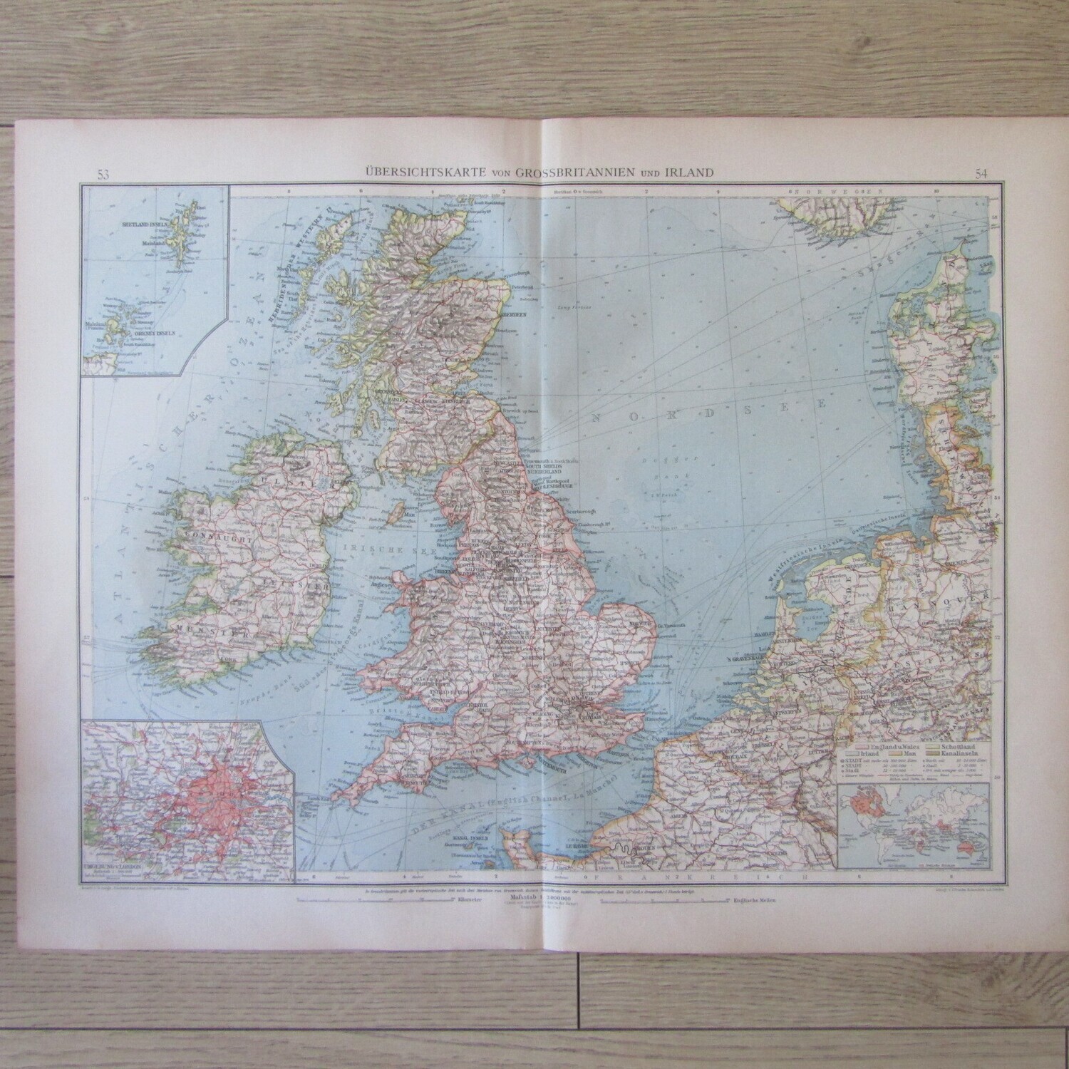1901 Map of Great Britain and Ireland on A2 - Scaled 1 : 3000 000
