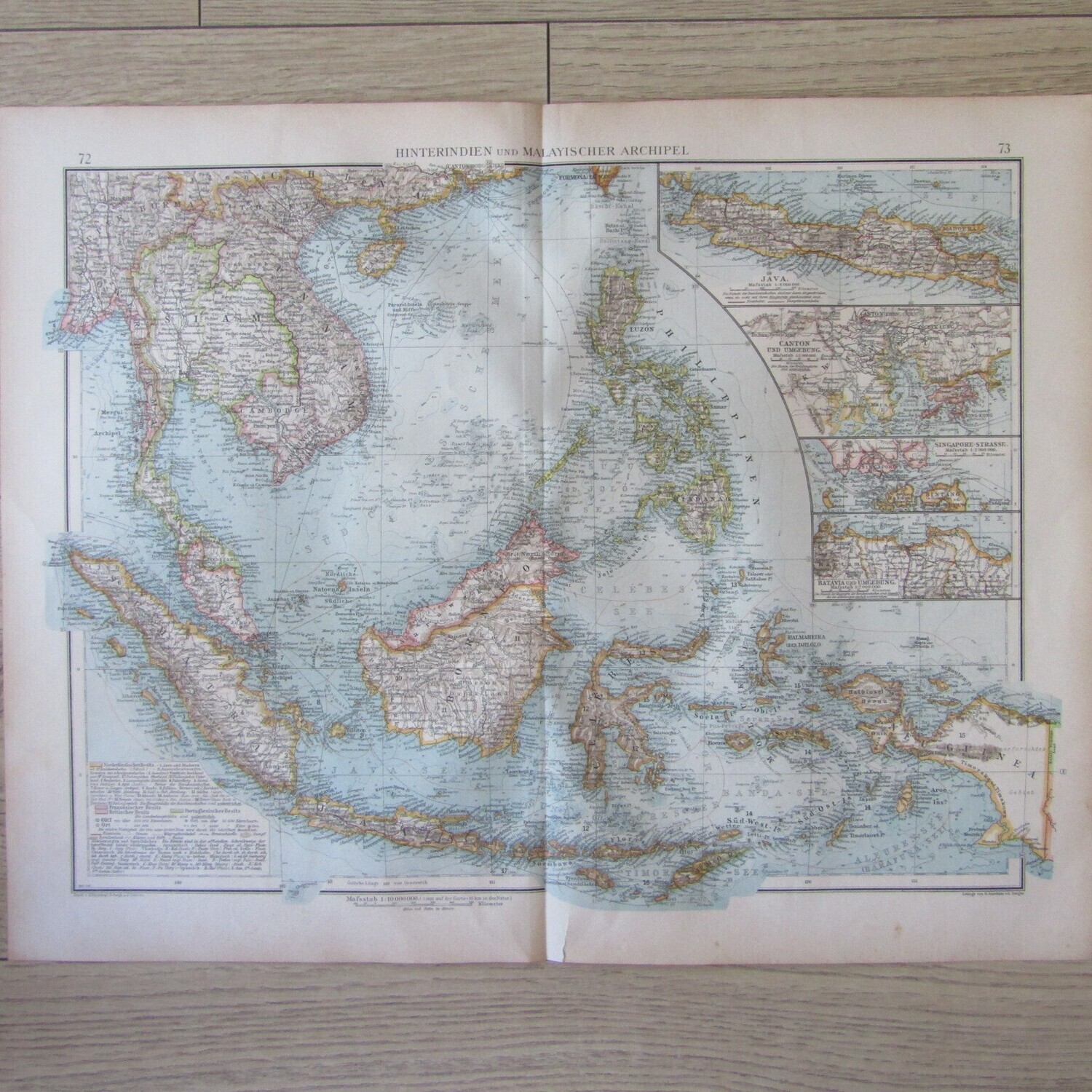 1901 Map of South East Asia and Malaysia on A2 - 1:10 000 000 scale