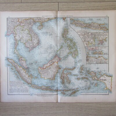 1901 Map of South East Asia and Malaysia on A2 - 1 ; 10 000 000 scale