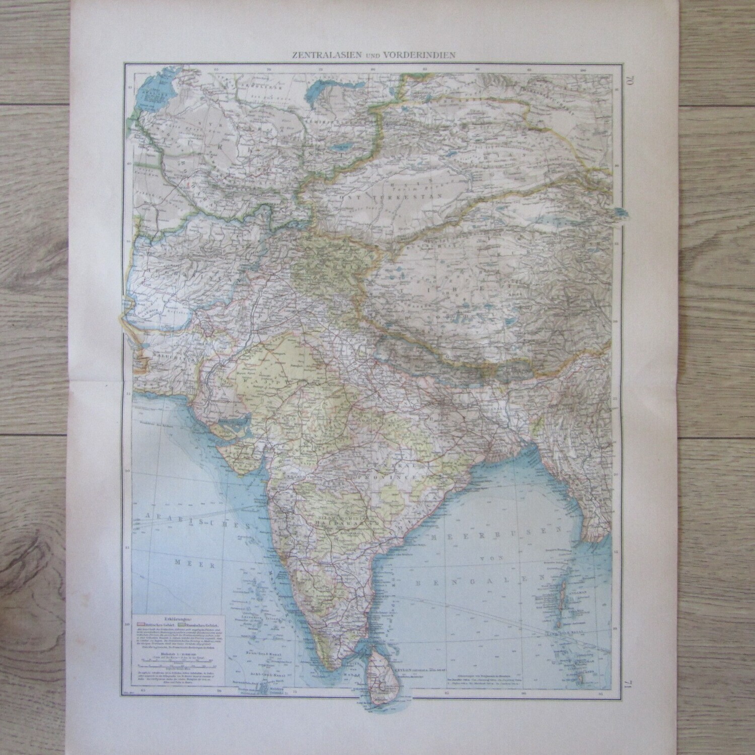 1901 Map of Central Asia and India on A2 - 1 : 10 000 000 scale