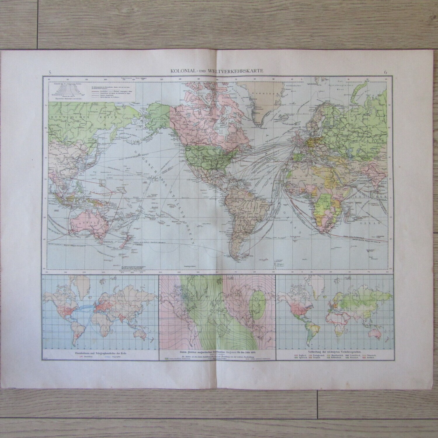 1901 Map of the World on A2 with colonial and world traffic - Scaled 1 : 90 000 000