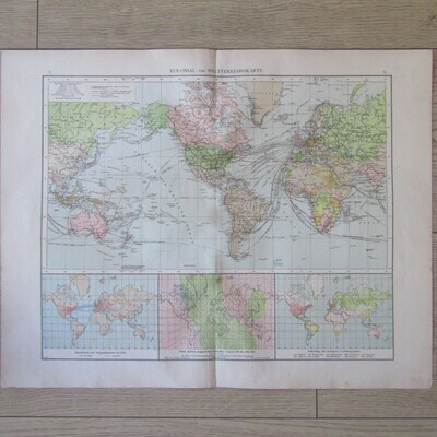 1901 Map of the World on A2 with colonial and world traffic - Scaled 1 : 90 000 000
