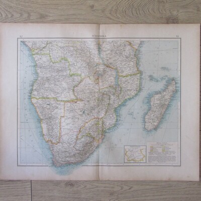 1901 Map of Southern Africa on A2 - 1 : 10 000 000 scale