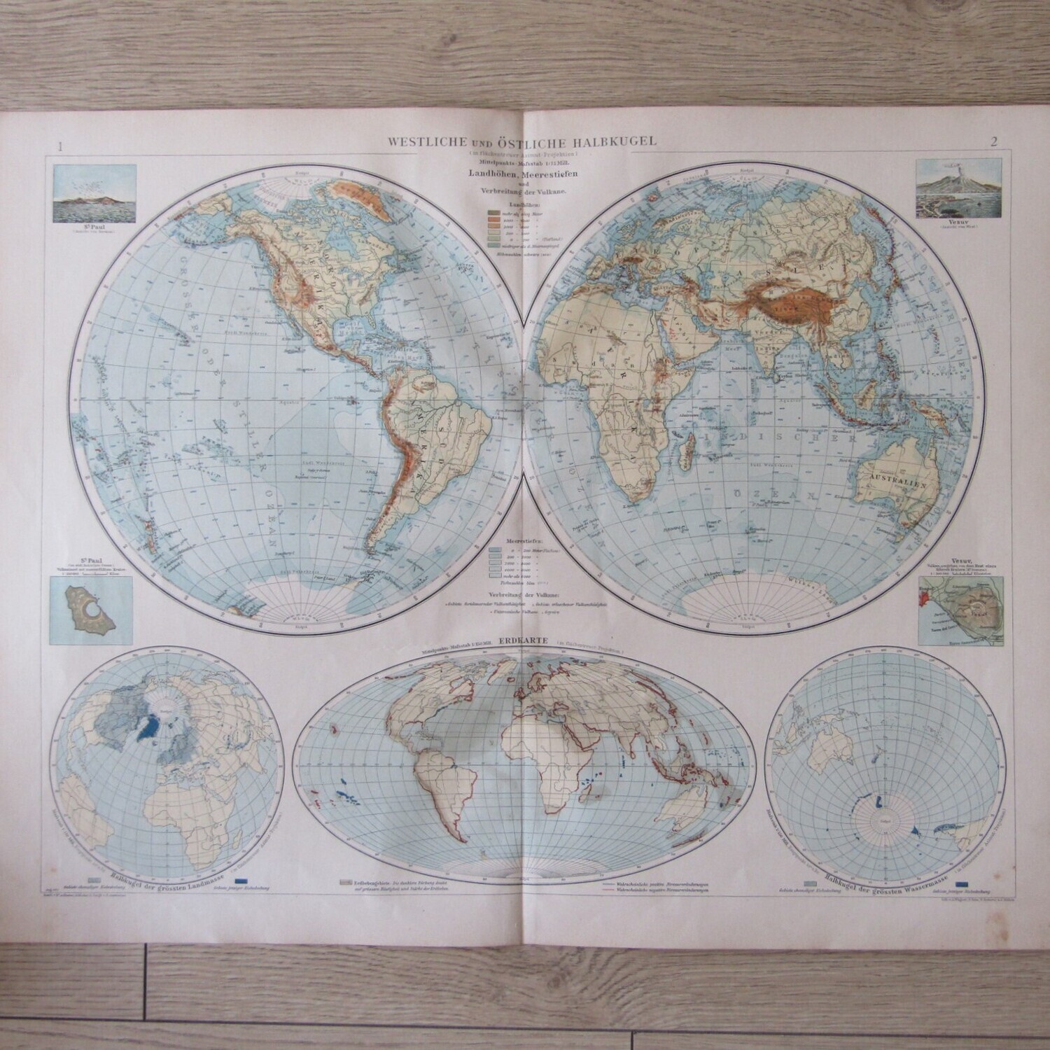 1901 Map of the World - Western and Eastern Hemisphere on A2 - Scaled 1 : 75 000 000