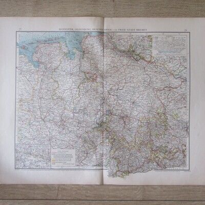 1901 Map of German States Hanover Oldenburgh, Bremen etc on A2 - Scaled 1 : 750 000
