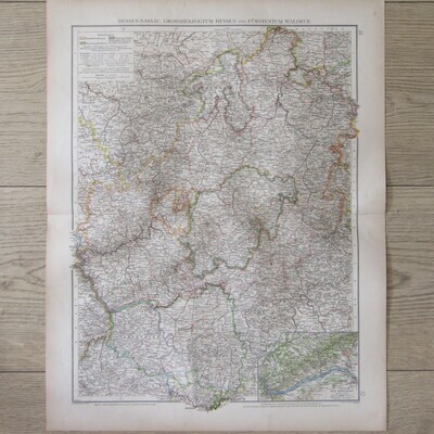 1901 Map of Germen States Hessen-Nassau, Hessen etc on A2 - Scaled 1 : 500 000