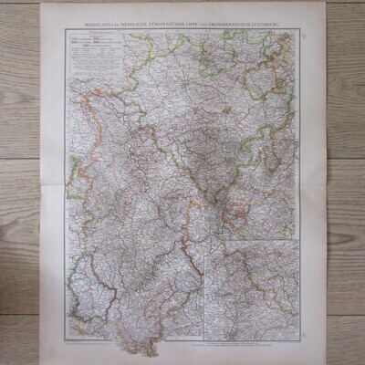 1901 Map of Rheinland, Westfalen Luxemburg etc on A2 - Scaled 1 : 750 000