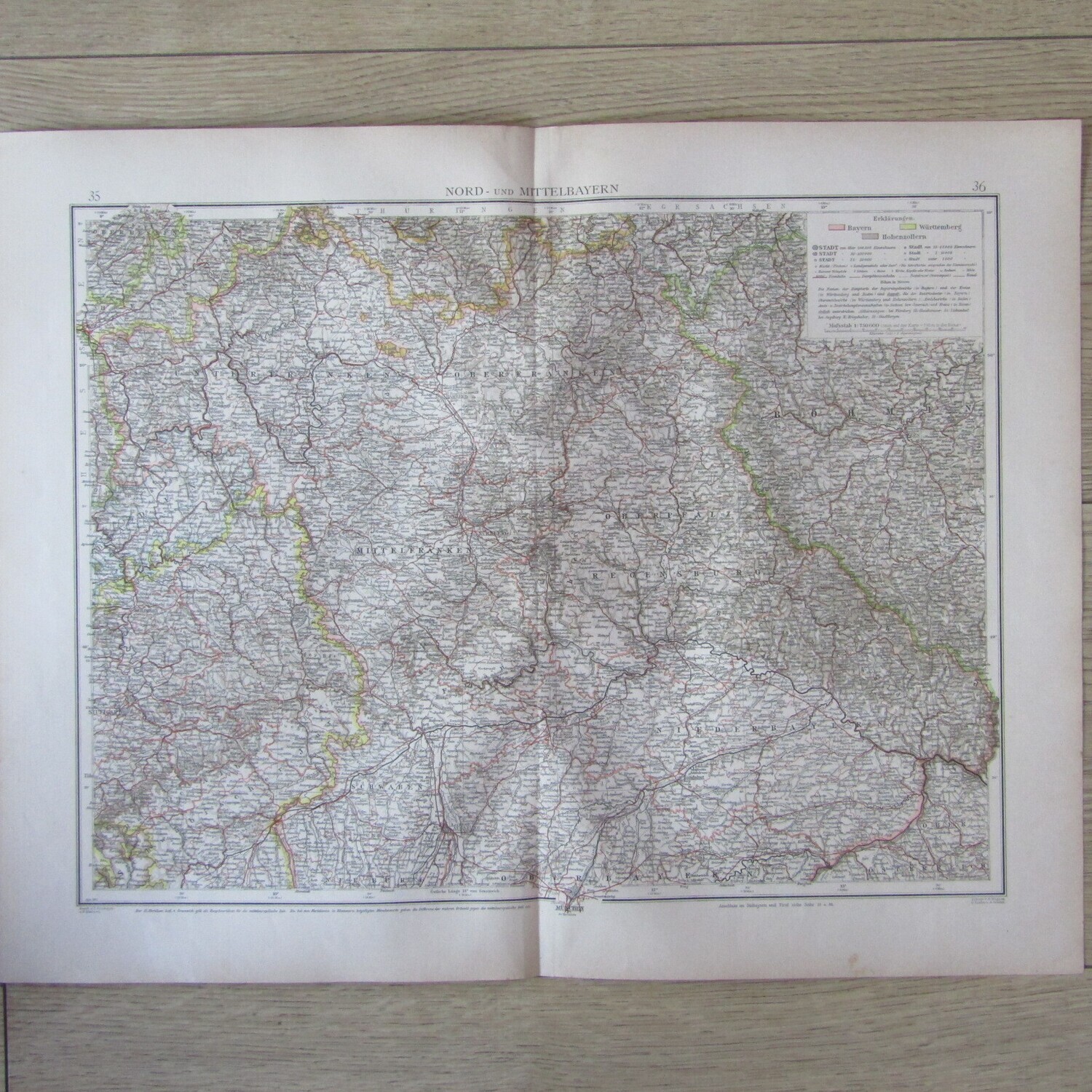 1901 Map of North &amp; middle Bayern on A2 - Scaled 1 : 750 000