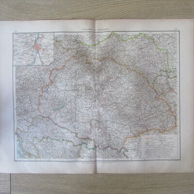 1901 Map of Poland &amp; Ukraine area ( Ungarn &amp; Galizien ) on A2 - Scaled 1 : 2 000 000
