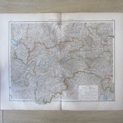1901 Map of German States Southern Bayern, Tirol, Salzburg on A2 - Scaled 1 : 750 000