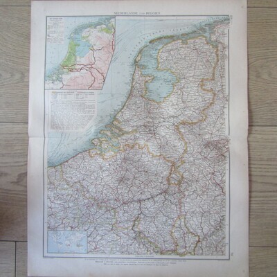 1901 Map of Netherlands &amp; Belgium on A2 - 1 : 1 000 000 scale