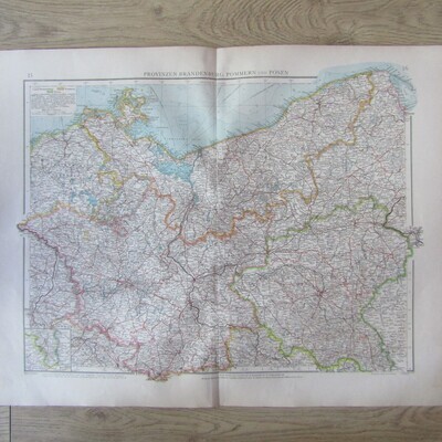 1901 Map of German State Brandenburg &amp; others on A2 - Scaled 1 : 1 000 000