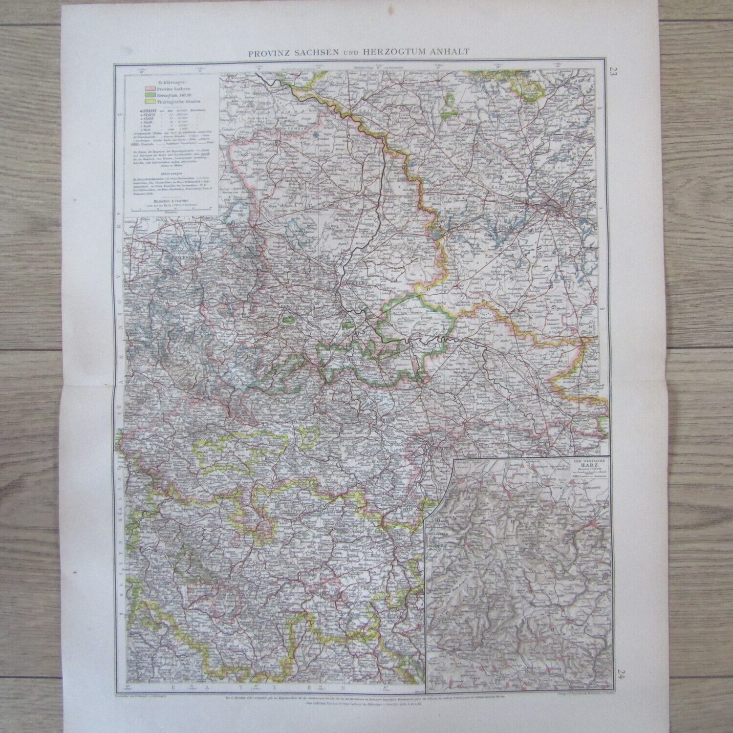 Map of German States Sachsen &amp; Anhalt on A2 - Scaled 1 : 750 000