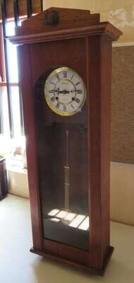 Blessing 31 day wall clock with oak case -Working - With pedulum - Dial is excellent - 104cm height