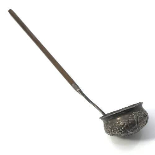 Early 1700`s Silver Wine Tasting Ladle with 1711 Silver Coin - VERY UNUSUAL and SCARCE - 38cm