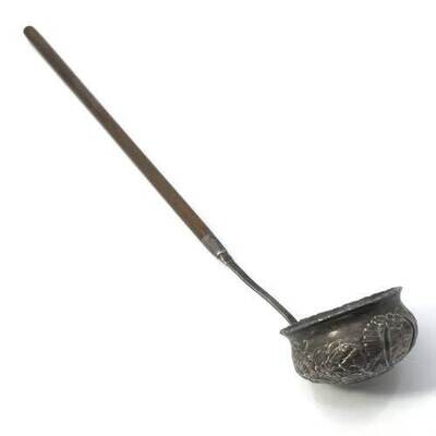 Early 1700`s Silver Wine Tasting Ladle with 1711 Silver Coin - VERY UNUSUAL and SCARCE - 38cm