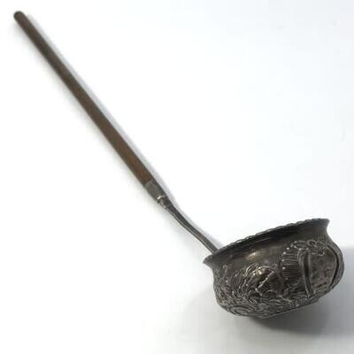 Early 1700`s Silver Wine Tasting Ladle with 1711 Silver Coin - VERY UNUSUAL and SCARCE - 38cm