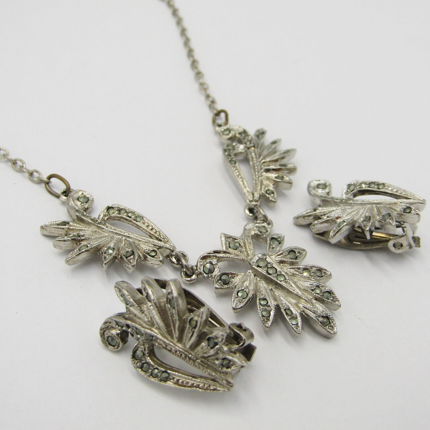 Vintage marcasite dip-on earing &amp; necklace set